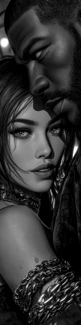 Free dark romance bookmark featuring a couple in gray and black tones